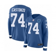 Women's Nike Indianapolis Colts #74 Anthony Castonzo Limited Blue Therma Long Sleeve NFL Jersey