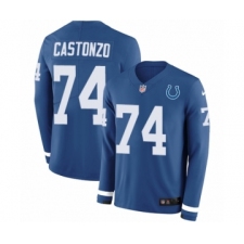 Youth Nike Indianapolis Colts #74 Anthony Castonzo Limited Blue Therma Long Sleeve NFL Jersey