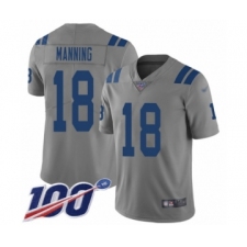 Men's Indianapolis Colts #18 Peyton Manning Limited Gray Inverted Legend 100th Season Football Jersey