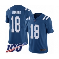 Men's Indianapolis Colts #18 Peyton Manning Royal Blue Team Color Vapor Untouchable Limited Player 100th Season Football Jersey