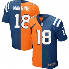 Men's Nike Indianapolis Colts #18 Peyton Manning Elite Royal Blue/Orange Split Fashion NFL Jersey