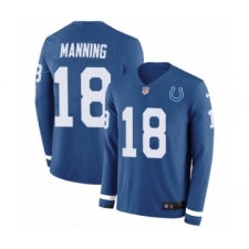 Men's Nike Indianapolis Colts #18 Peyton Manning Limited Blue Therma Long Sleeve NFL Jersey