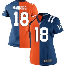 Women's Nike Indianapolis Colts #18 Peyton Manning Elite Royal Blue/Orange Split Fashion NFL Jersey