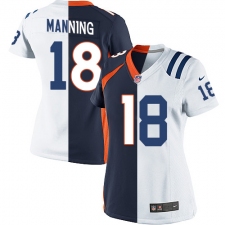 Women's Nike Indianapolis Colts #18 Peyton Manning Elite White/Navy Blue Split Fashion NFL Jersey