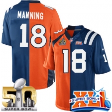 Youth Nike Indianapolis Colts #18 Peyton Manning Elite Royal Blue/Orange Split Fashion Super Bowl XLI & Super Bowl L NFL Jersey