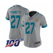 Women's Jacksonville Jaguars #27 Leonard Fournette Silver Inverted Legend Limited 100th Season Football Jersey