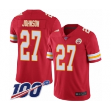 Men's Kansas City Chiefs #27 Larry Johnson Red Team Color Vapor Untouchable Limited Player 100th Season Football Jersey