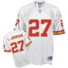 Reebok Kansas City Chiefs #27 Larry Johnson White Replica Throwback NFL Jersey