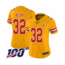 Women's Kansas City Chiefs #32 Marcus Allen Limited Gold Inverted Legend 100th Season Football Jersey