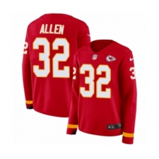 Women's Nike Kansas City Chiefs #32 Marcus Allen Limited Red Therma Long Sleeve NFL Jersey