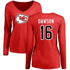 NFL Women's Nike Kansas City Chiefs #16 Len Dawson Red Name & Number Logo Slim Fit Long Sleeve T-Shirt