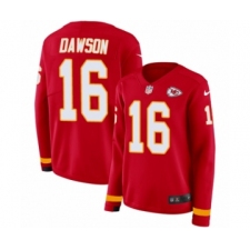 Women's Nike Kansas City Chiefs #16 Len Dawson Limited Red Therma Long Sleeve NFL Jersey