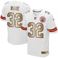 Men's Nike Kansas City Chiefs #32 Spencer Ware Elite White/Gold NFL Jersey