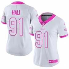 Women's Nike Kansas City Chiefs #91 Tamba Hali Limited White/Pink Rush Fashion NFL Jersey