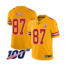 Men's Nike Kansas City Chiefs #87 Travis Kelce Limited Gold Inverted Legend 100th Season NFL Jersey