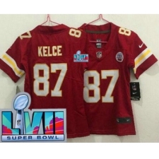 Women's Kansas City Chiefs #87 Travis Kelce Limited Red Super Bowl LVII Vapor Jersey