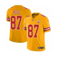 Youth Kansas City Chiefs #87 Travis Kelce Limited Gold Inverted Legend Football Jersey