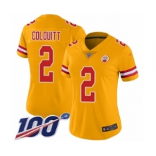 Women's Kansas City Chiefs #2 Dustin Colquitt Limited Gold Inverted Legend 100th Season Football Jersey