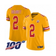 Youth Kansas City Chiefs #2 Dustin Colquitt Limited Gold Inverted Legend 100th Season Football Jersey