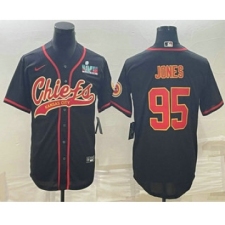 Men's Kansas City Chiefs #95 Chris Jones Black With Super Bowl LVII Patch Cool Base Stitched Baseball Jersey