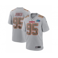Men's Kansas City Chiefs #95 Chris Jones Gray Super Bowl LVII Patch Atmosphere Fashion Stitched Game Jersey