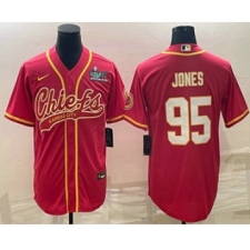 Men's Kansas City Chiefs #95 Chris Jones Red With Super Bowl LVII Patch Cool Base Stitched Baseball Jersey