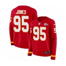 Women's Nike Kansas City Chiefs #95 Chris Jones Limited Red Therma Long Sleeve NFL Jersey