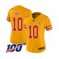 Women's Kansas City Chiefs #10 Tyreek Hill Limited Gold Inverted Legend 100th Season Football Jersey