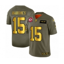 Men's Kansas City Chiefs #15 Patrick Mahomes II Olive Gold 2019 Salute to Service Limited Player Football Jersey