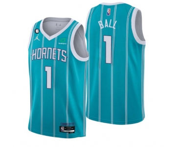 Men's Charlotte Hornets #1 LaMelo Ball 2022-23 Icon Edition No.6 Patch Stitched Basketball Jersey