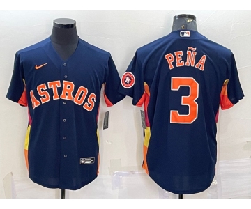 Men's Houston Astros #3 Jeremy Pena Navy Blue With Patch Stitched MLB Cool Base Nike Jersey