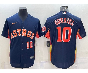 Men's Houston Astros #10 Yuli Gurriel Number Navy Blue With Patch Stitched MLB Cool Base Nike Jersey