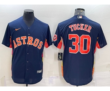 Men's Houston Astros #30 Kyle Tucker Navy Blue With Patch Stitched MLB Cool Base Nike Jersey