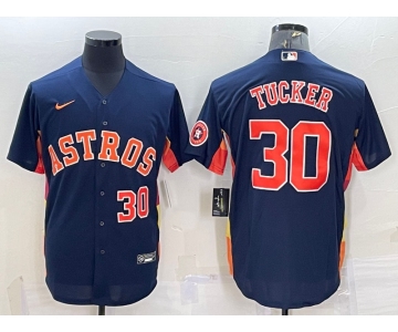 Men's Houston Astros #30 Kyle Tucker Number Navy Blue With Patch Stitched MLB Cool Base Nike Jersey