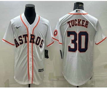 Men's Houston Astros #30 Kyle Tucker White With Patch Stitched MLB Cool Base Nike Jersey