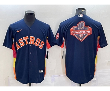 Men's Houston Astros Navy Blue Champions Big Logo With Patch Stitched MLB Cool Base Nike Jersey