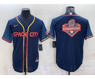 Men's Houston Astros Navy Blue City Connect Champions Big Logo With Patch Stitched MLB Cool Base Nike Jersey