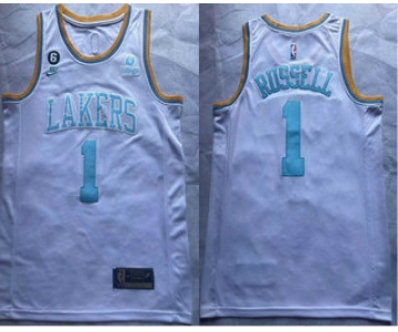Men's Los Angeles Lakers #1 DAngelo Russell 2023 White Classic Edition With 6 Patch Stitched Basketball Jersey