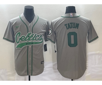 Men's Boston Celtics #0 Jayson Tatum Grey With Patch Stitched Baseball Jersey